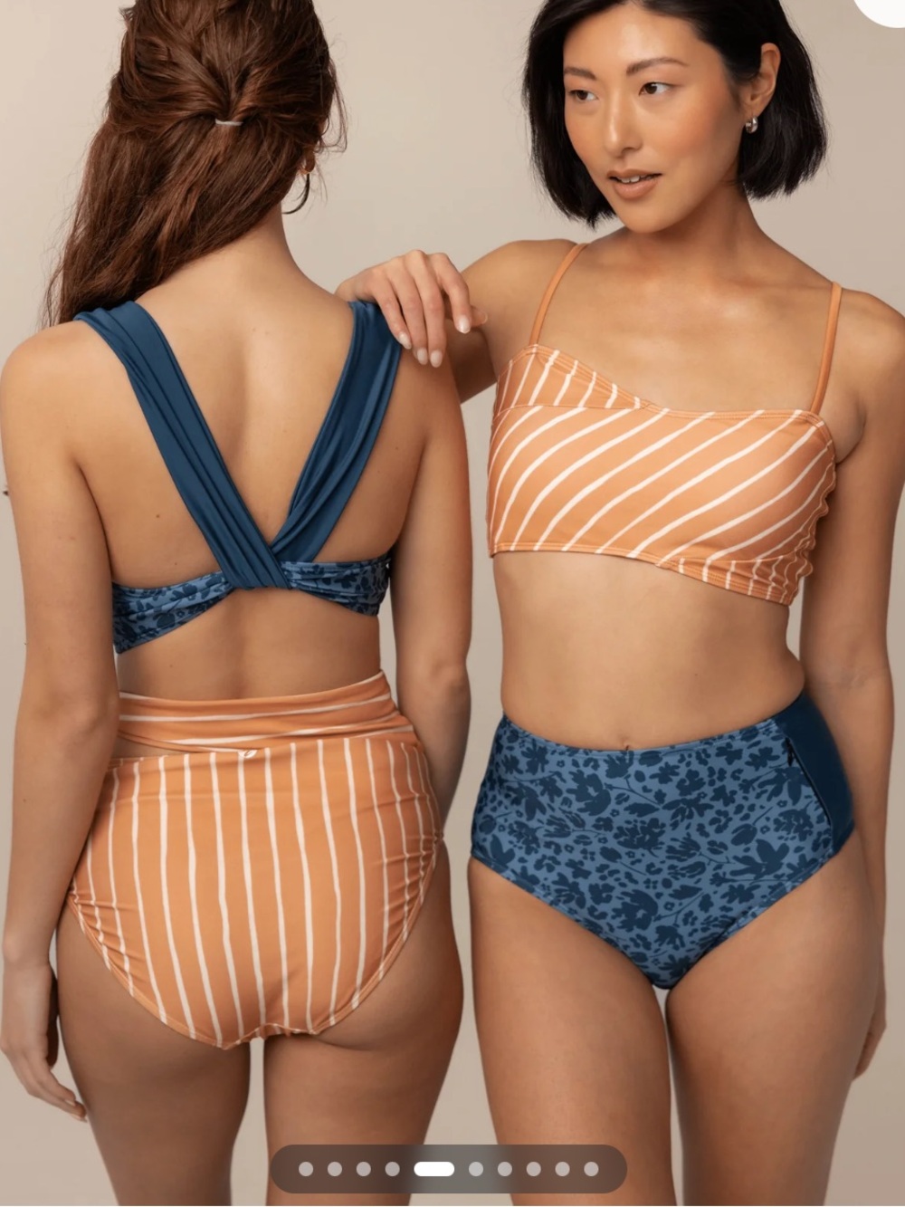 Striped Rust Bandeau Bikini Set with High-Waist Tie - Keep